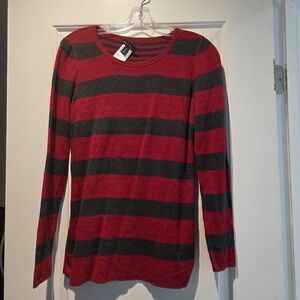 Red and Gray Striped Long Sleeve Shirt